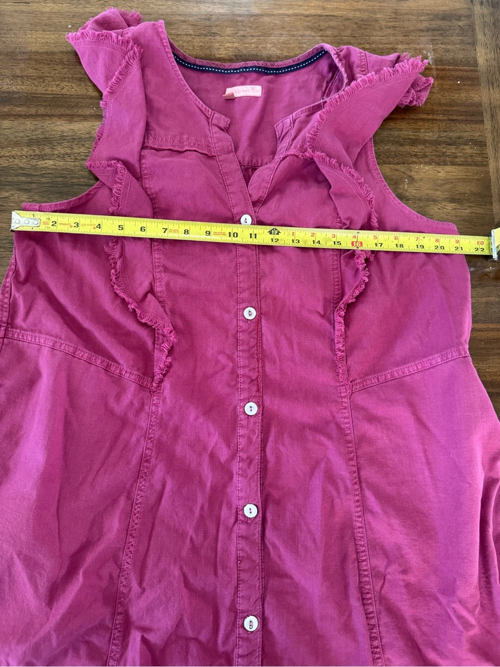 Pilcro Magenta Ruffle-Shoulder Button Mini Dress - Picture 8 of 9